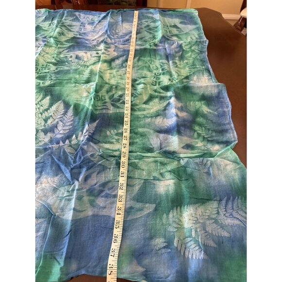 Hand-Dyed Green &Blue Botanical Patterned Scarf/Shawl/Sarong Lightweight Fabric - Picture 2 of 4